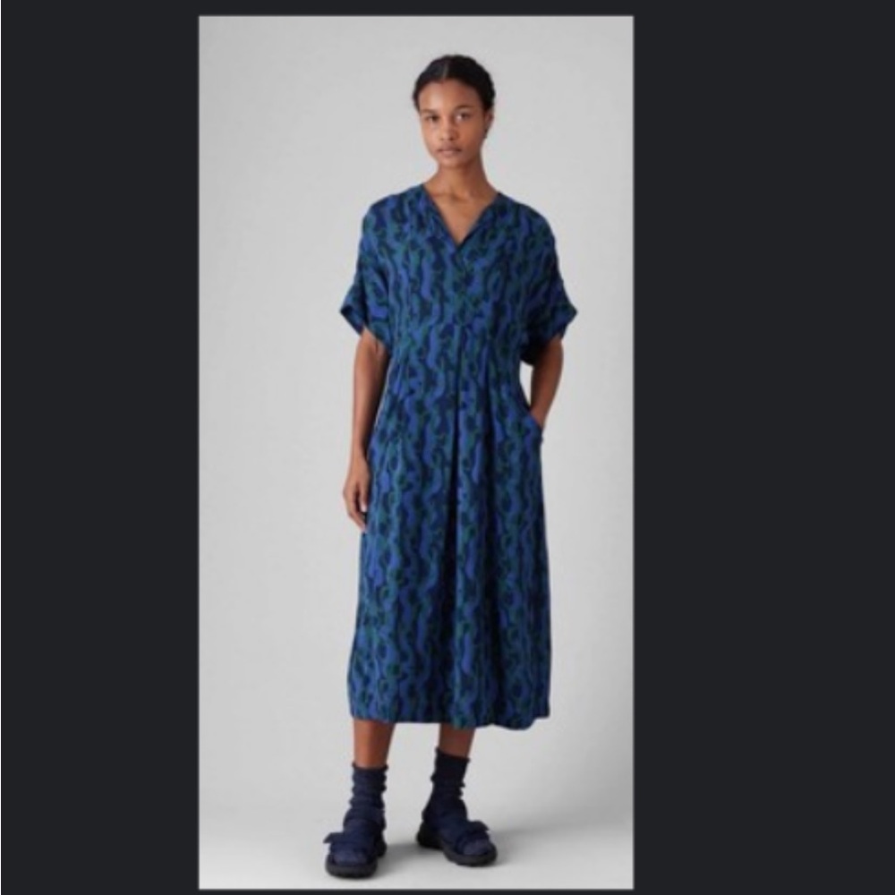 Toast Bryn Dress in Ribbon Multi Blue/Copper Green Size Medium M